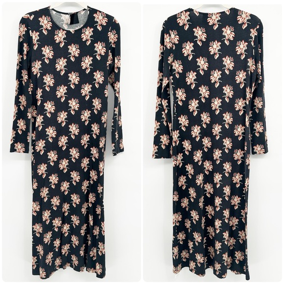 No. 6 Womens Lagenlook Modest Floral Jersey Cotton Modal Long Sleeve Aki Dress M - Picture 2 of 8